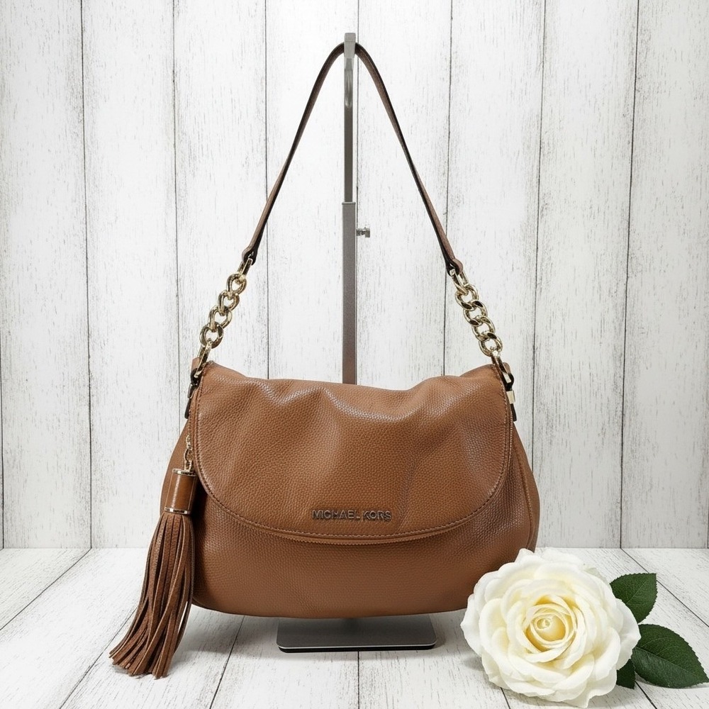 Michael Kors Brown Leather Shoulder Bag Gold Chain Tassel Convertible Strap‎